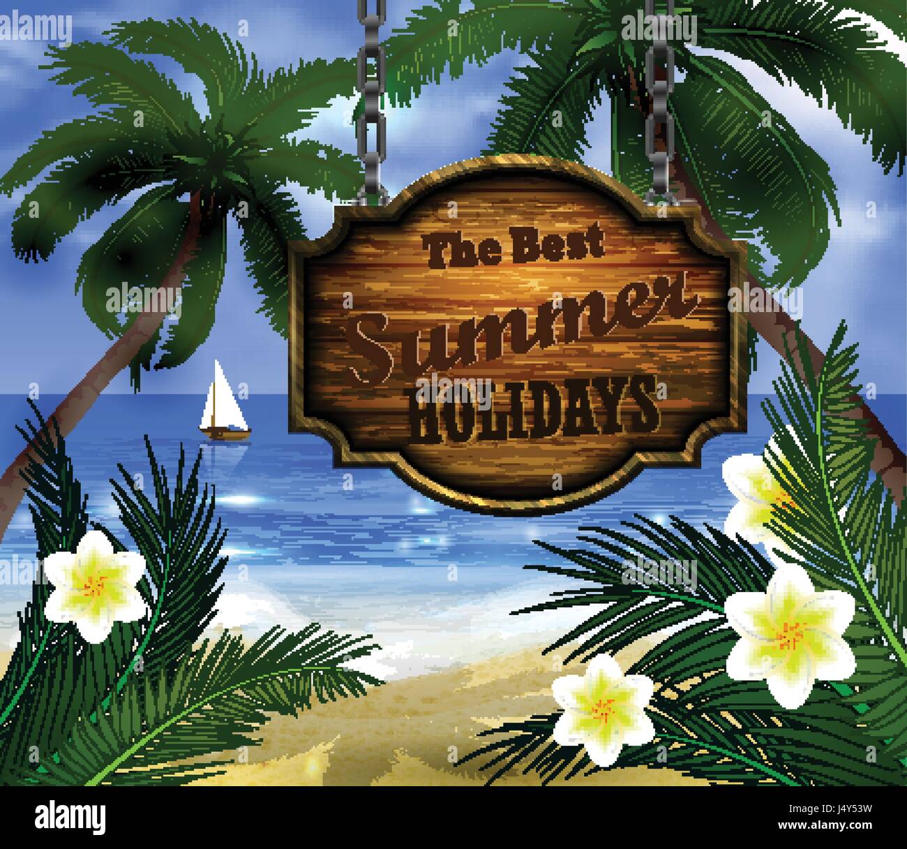 summer wooden sign on tropical beach background Stock Vector Image ...