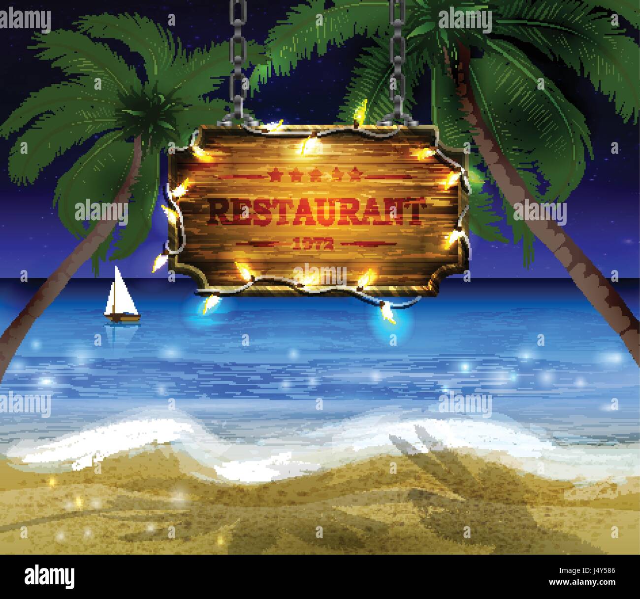 summer wooden sign on tropical beach background Stock Vector Image ...