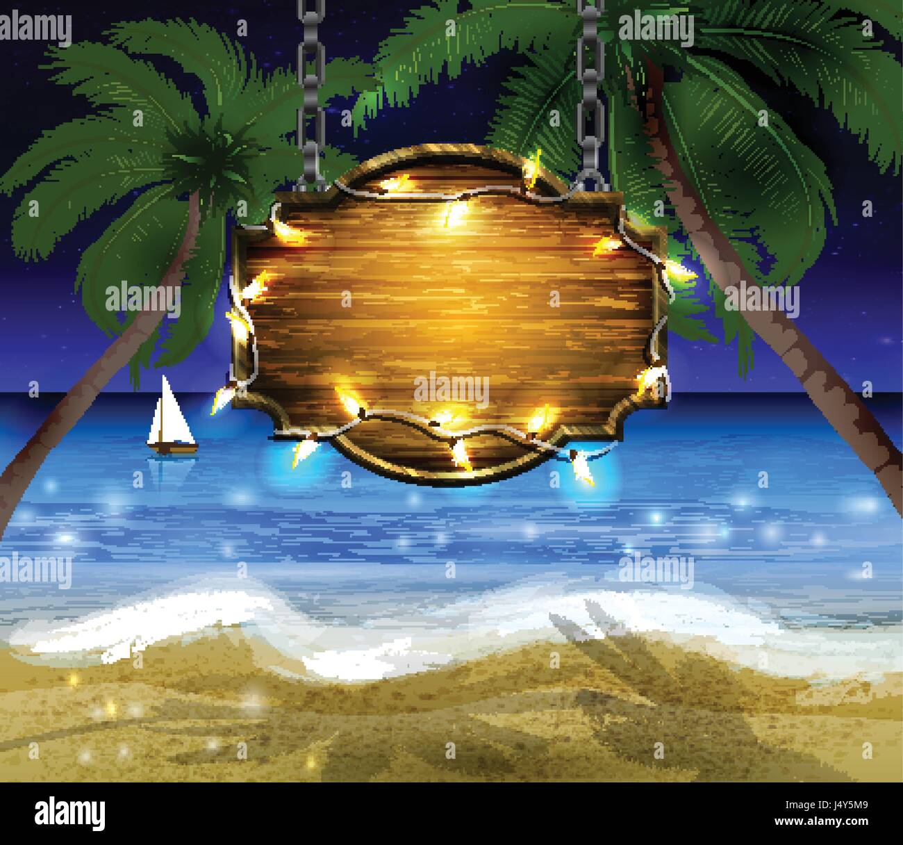 summer wooden sign on tropical beach background Stock Vector Image ...