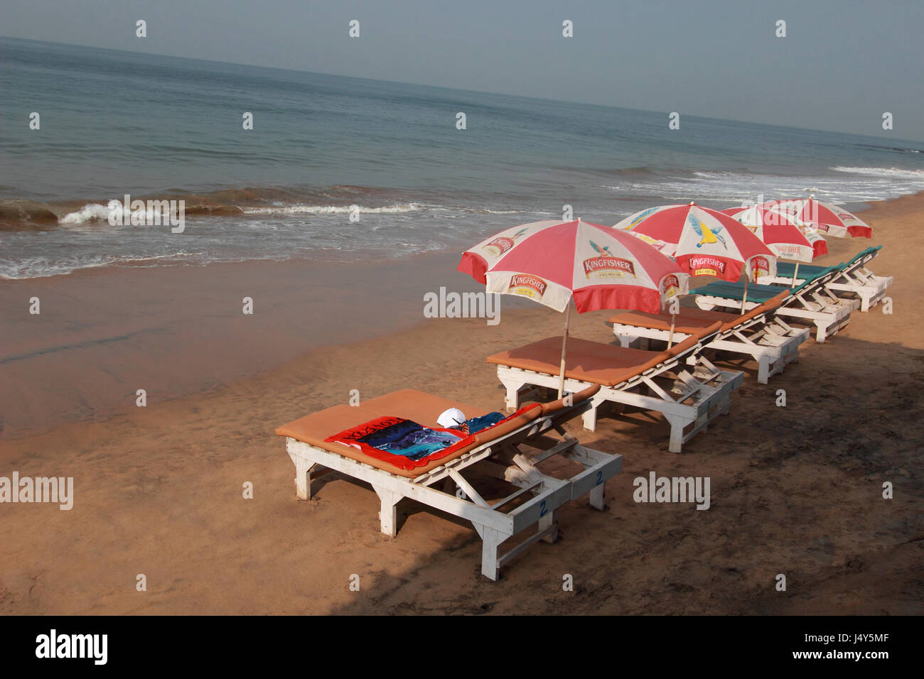 Plank beds on a beach. India Goa Stock Photo Alamy