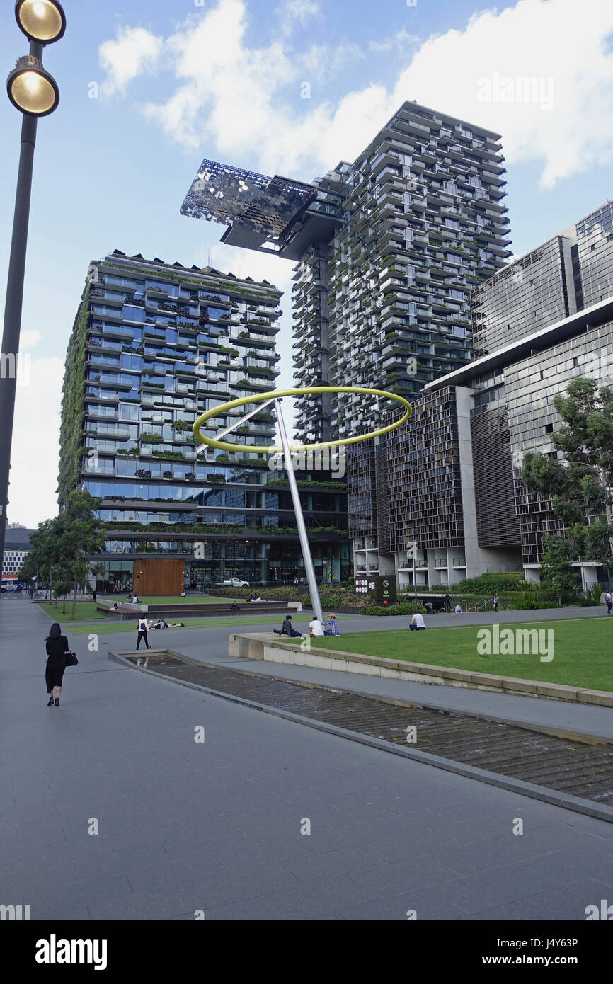 Central Park, Sydney, Australia. 'One Central Park', designed by French architect Jean Nouvel, has hanging vertical gardens and a cantilevered section Stock Photo