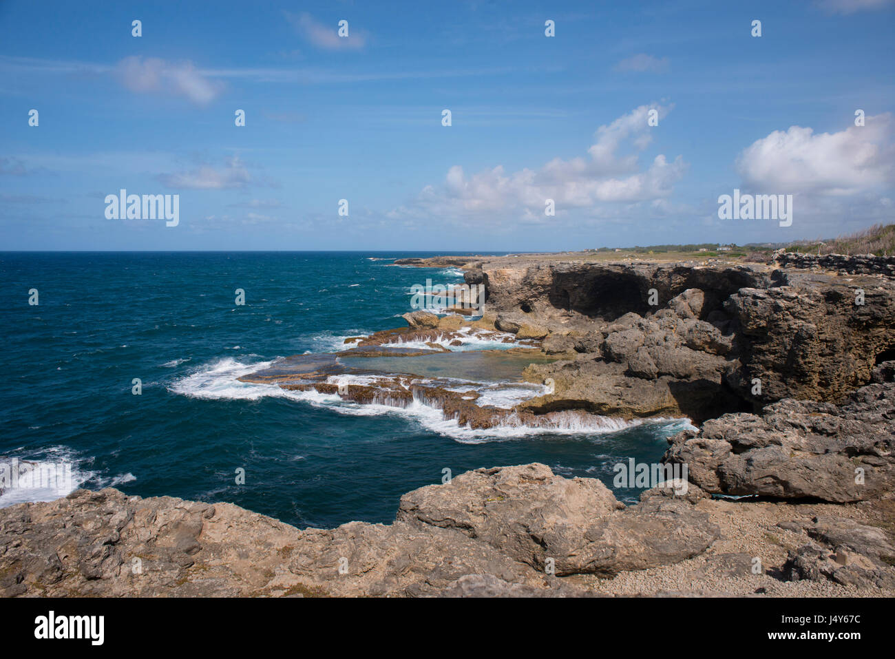 View of waves breaking on cliffs, North Point, St. Lucy, Barbados Stock