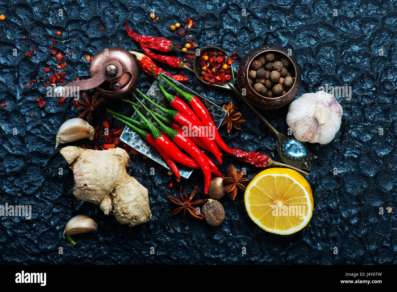 aroma spice on a table,aroma spice and oil Stock Photo Alamy