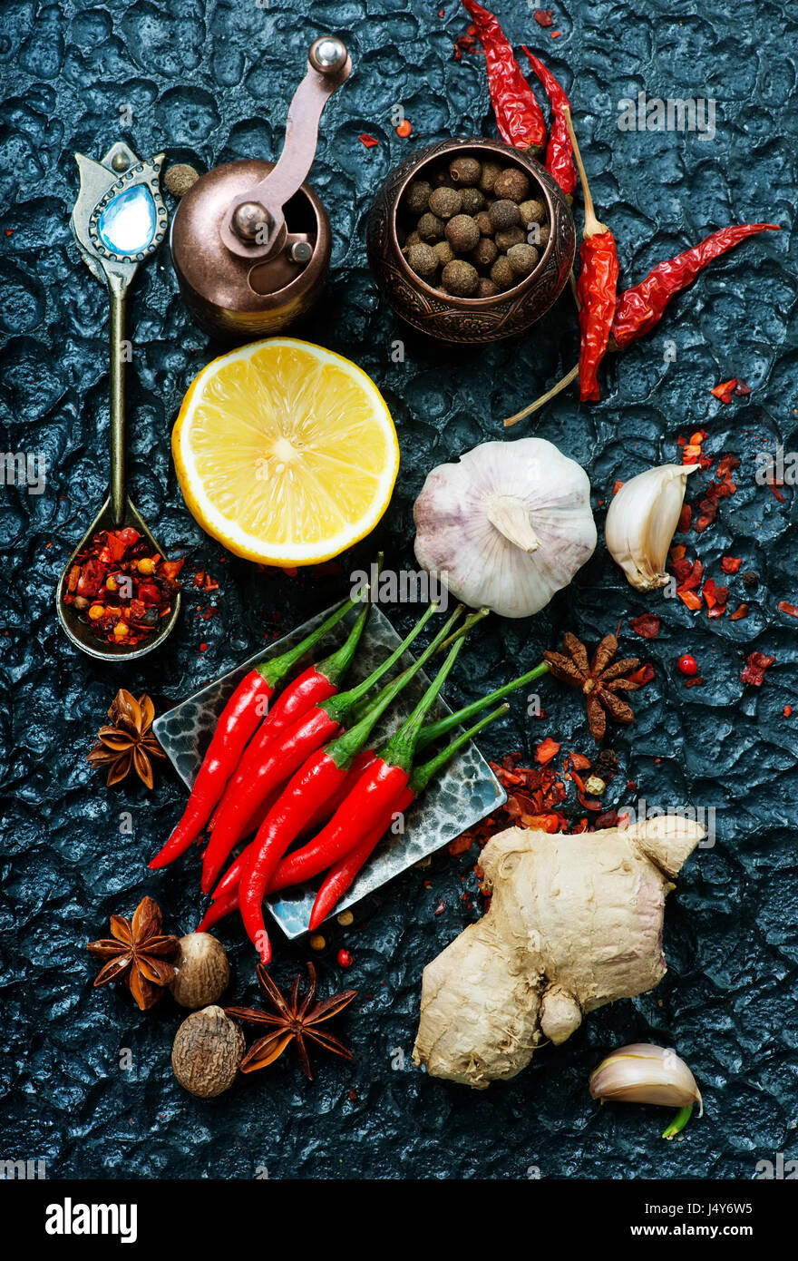aroma spice on a table,aroma spice and oil Stock Photo Alamy