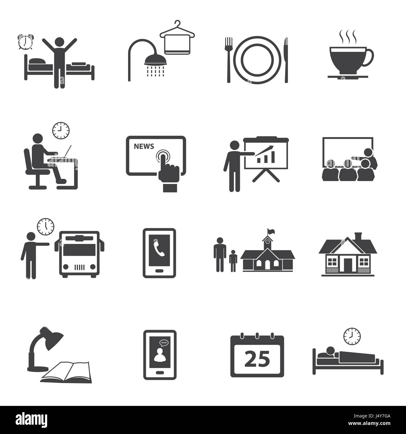 Business time and Daily routine icon set Stock Vector