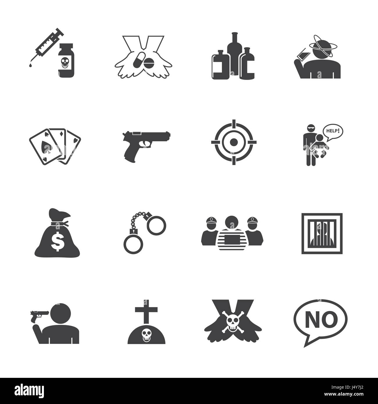Simple Drug and Crime Icons set. Vector flat design. Stock Vector