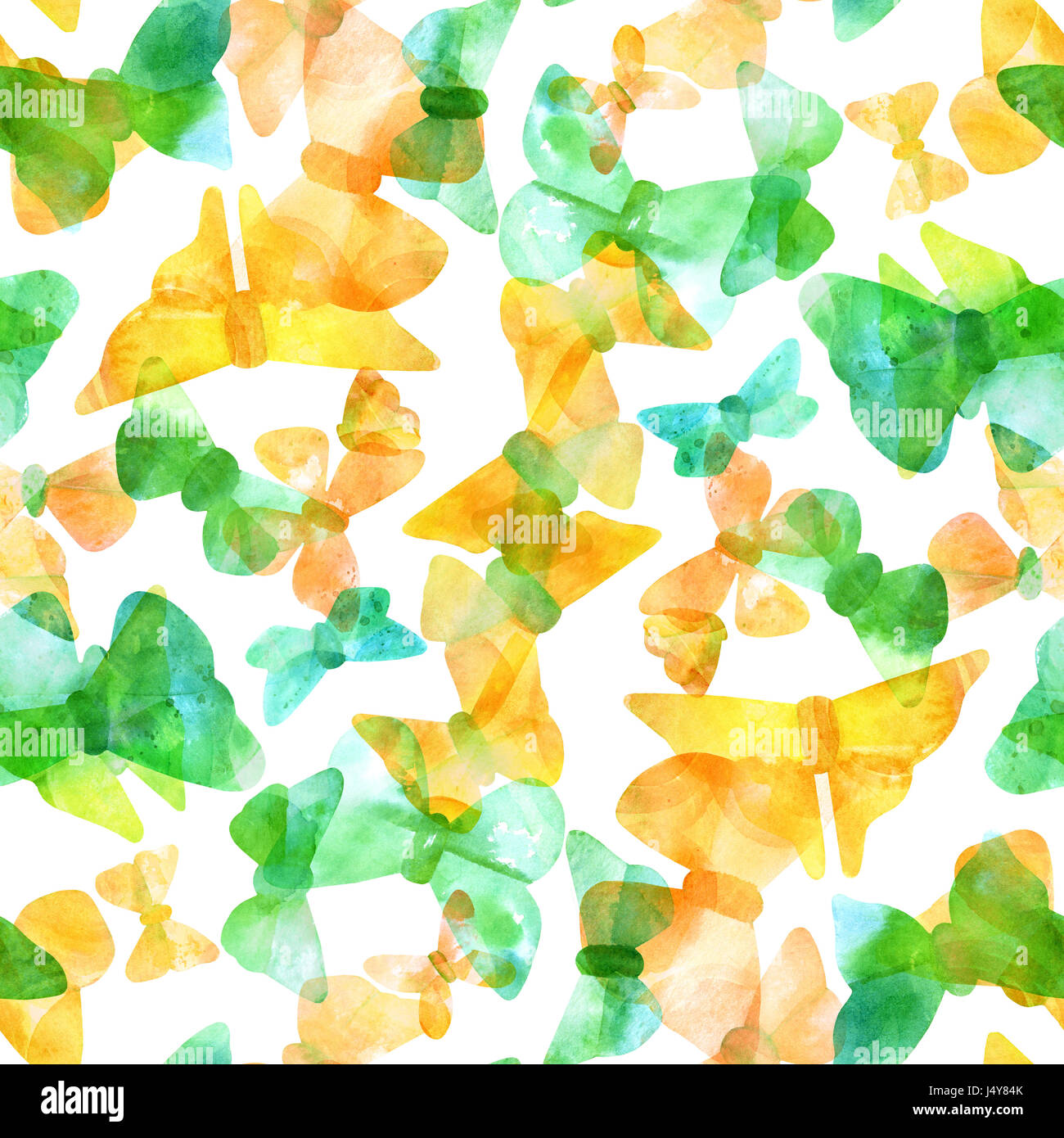 A seamless pattern with watercolor butterflies, golden and teal toned ...