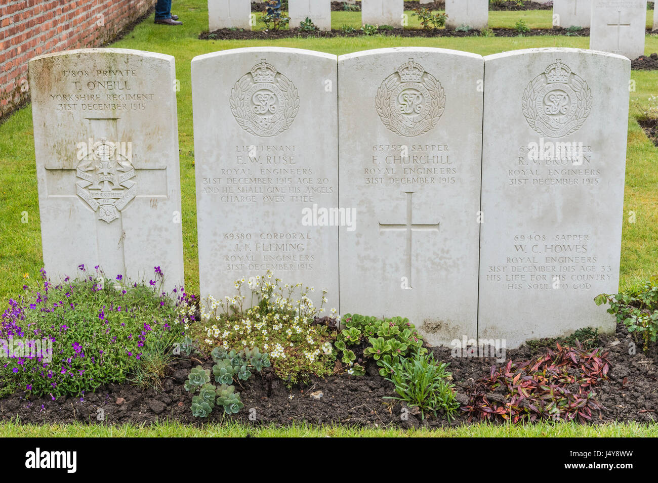 Erquinghem Military Cemetery on the Somme Battlefield of Northern France Stock Photo