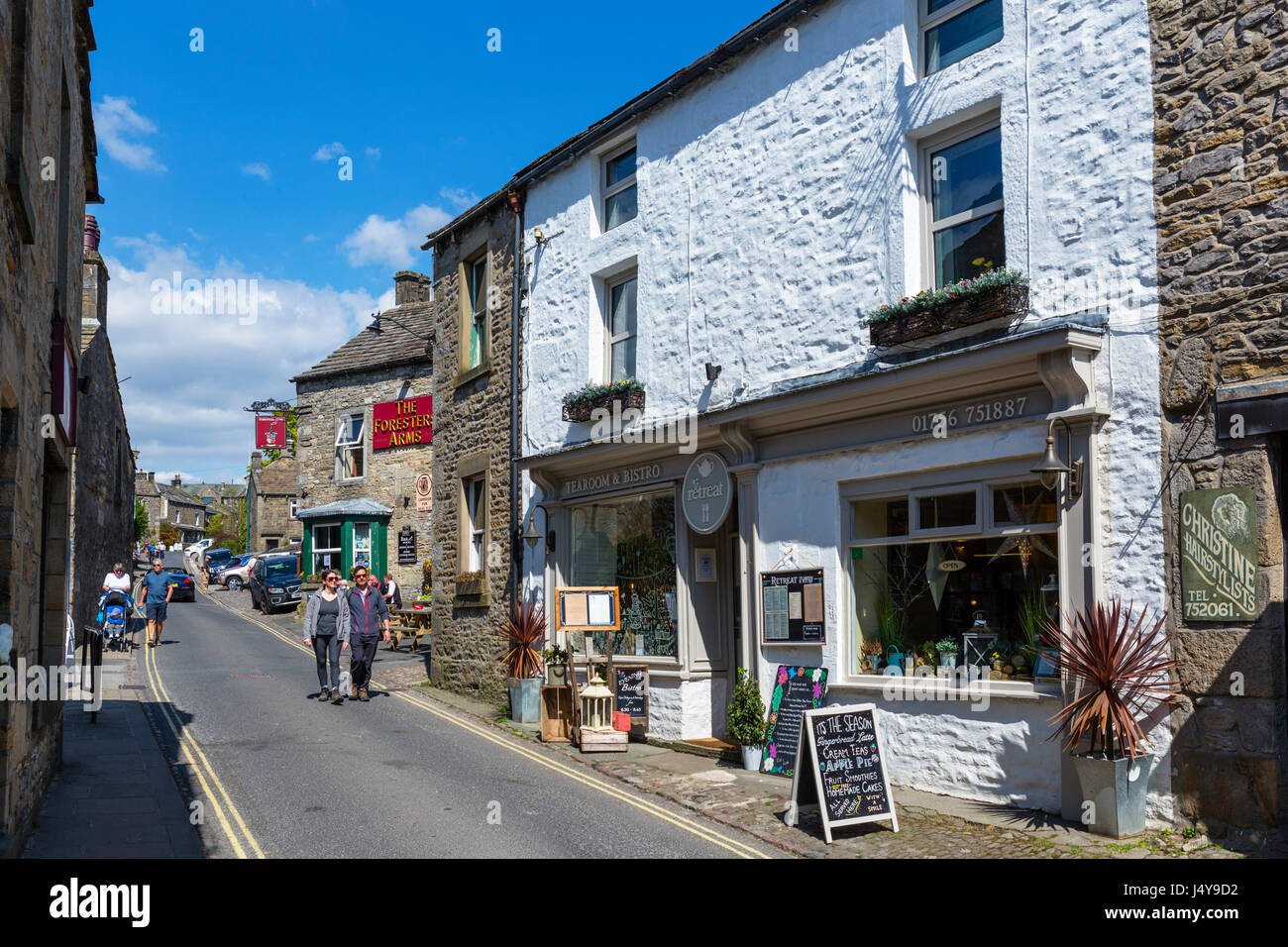 Street in the traditional English village of Grassington, Wharfedale, Yorkshire Dales National Park, North Yorkshire, England, UK. Stock Photo