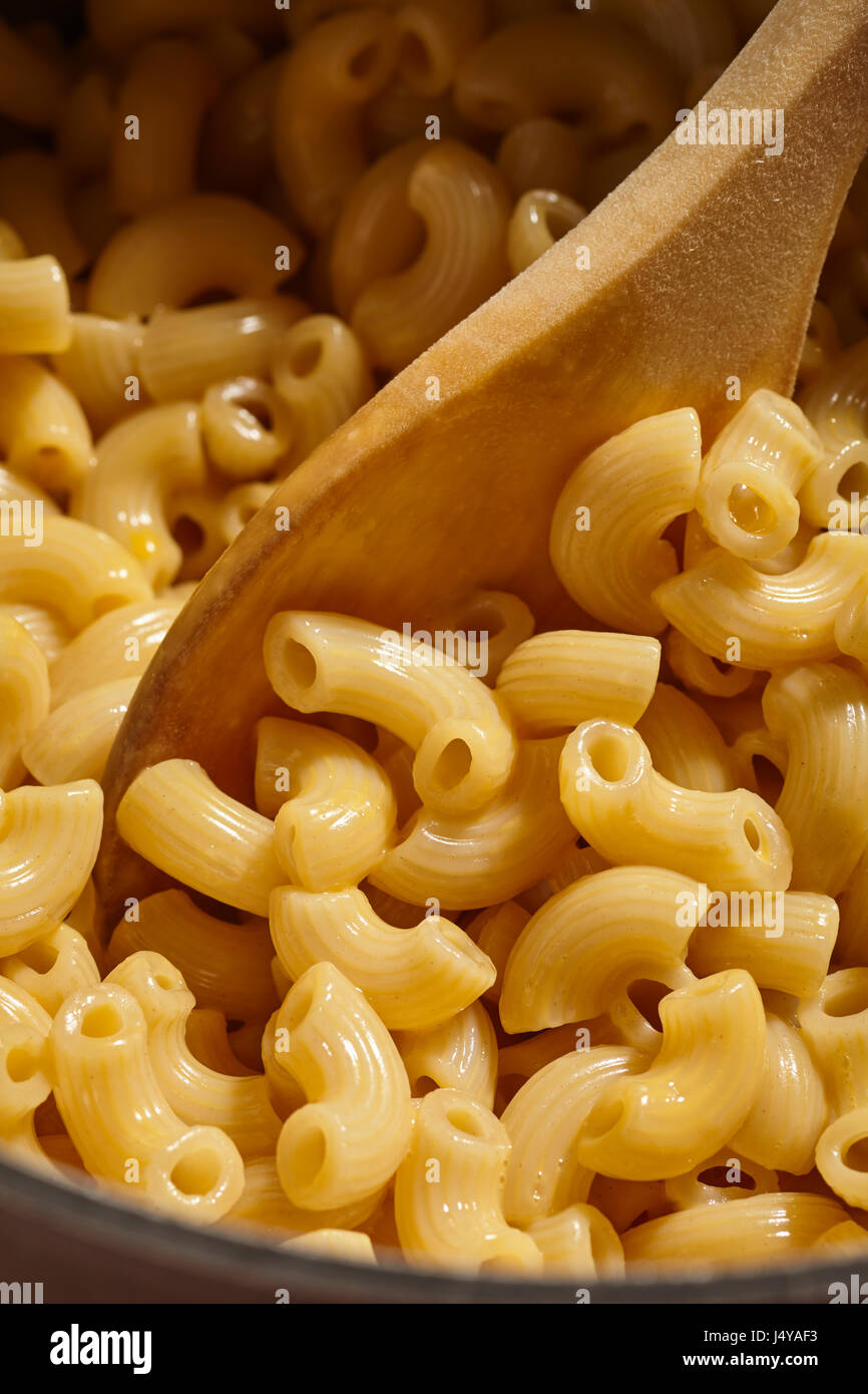 A pot of macaroni and cheese, the classic American pasta dish Stock Photo