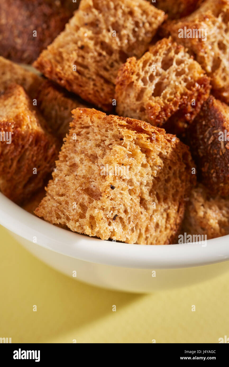 home made whole wheat croutons Stock Photo