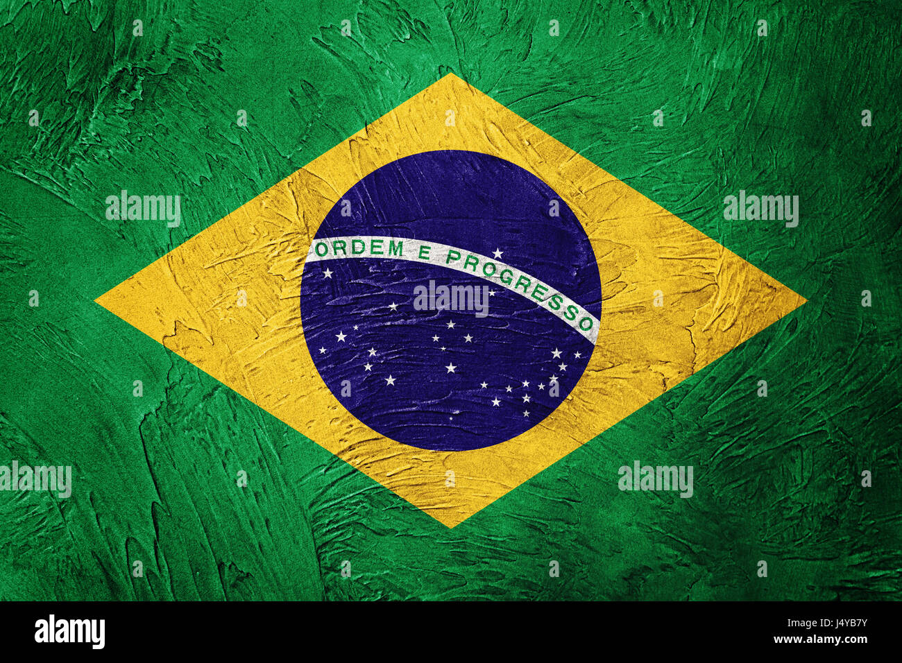 Grunge Brasil flag. Brazilian flag with grunge texture. Stock Photo