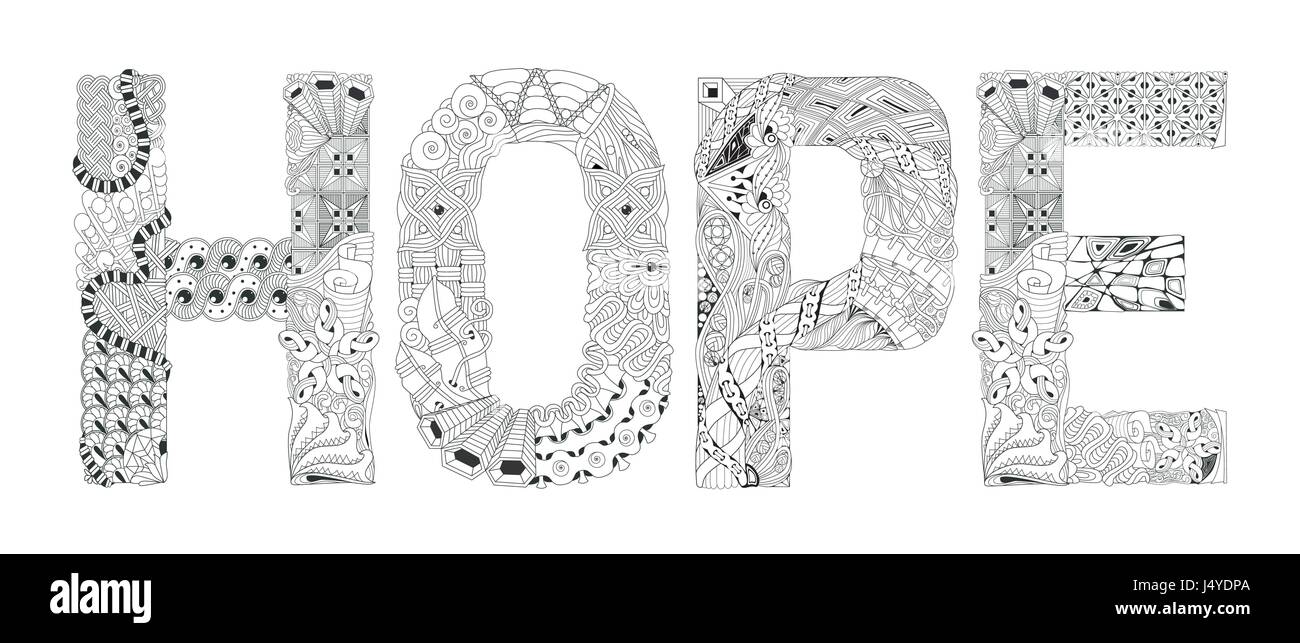 Word Hope For Coloring Vector Decorative Zentangle Object