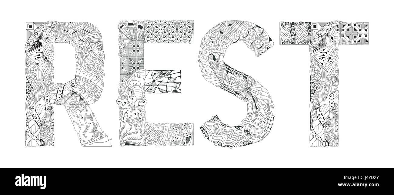 Word REST for coloring. Vector decorative zentangle object Stock Vector ...