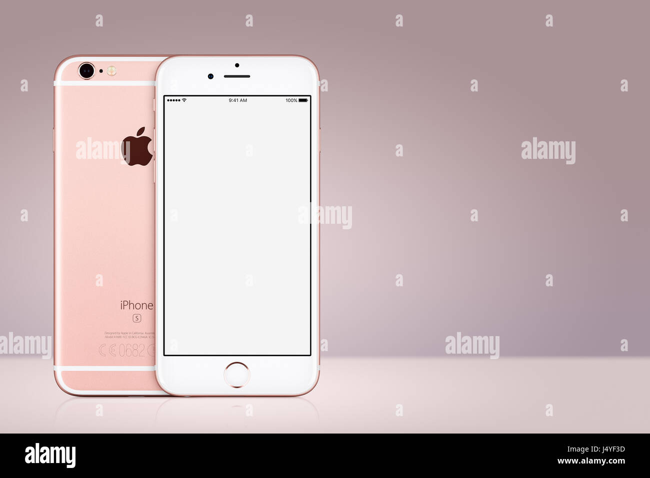 Rose Gold Apple iPhone 7 mockup front and back side on pink background with copy space Stock Photo