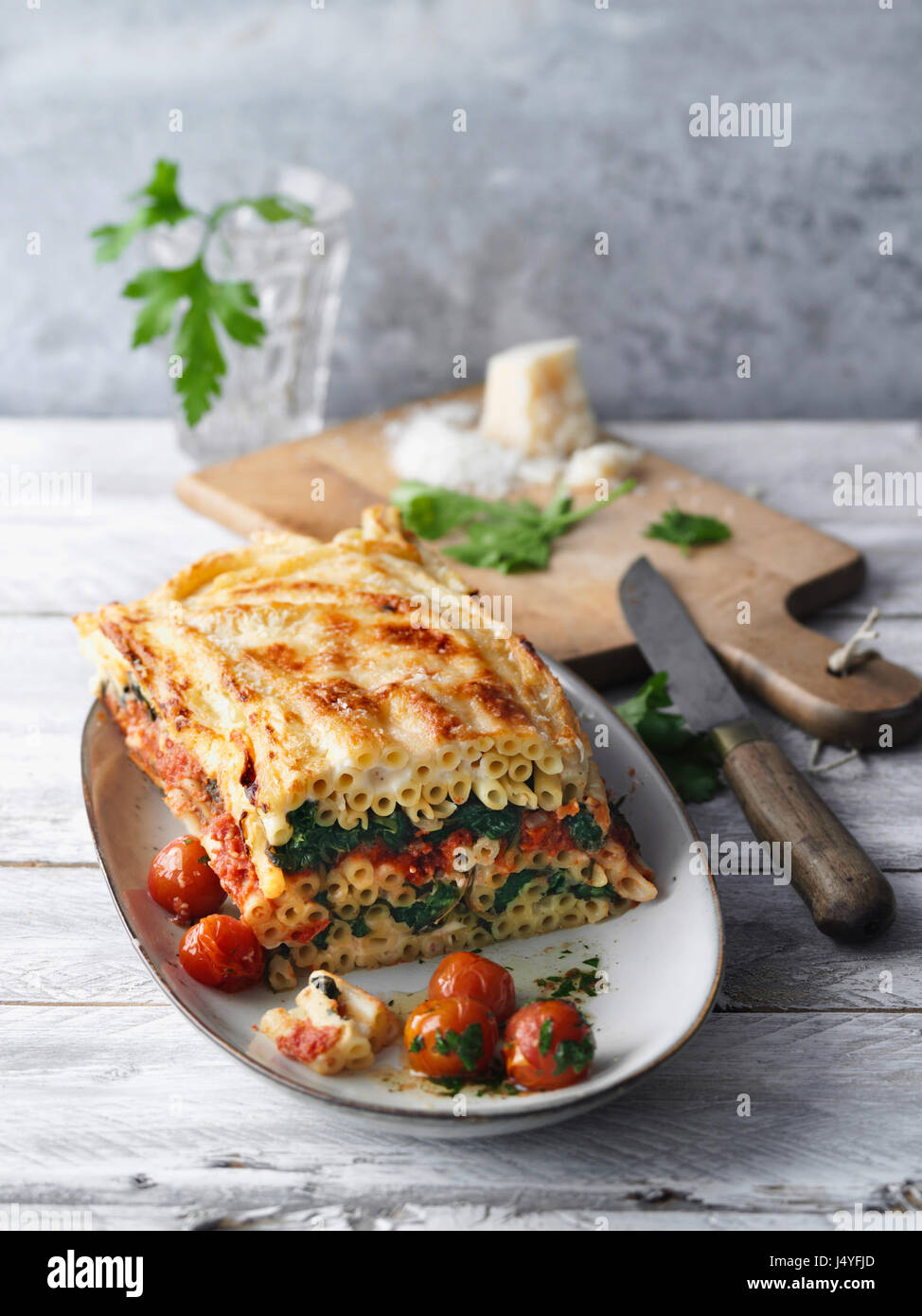 Macaroni casserole with spinach Stock Photo Alamy