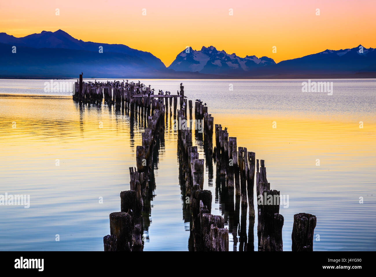 Puerto Natales, Chile - Gulf Almirante Montt, the Pacific Ocean waters in Chielan Patagonia, Magallanes Region. Stock Photo