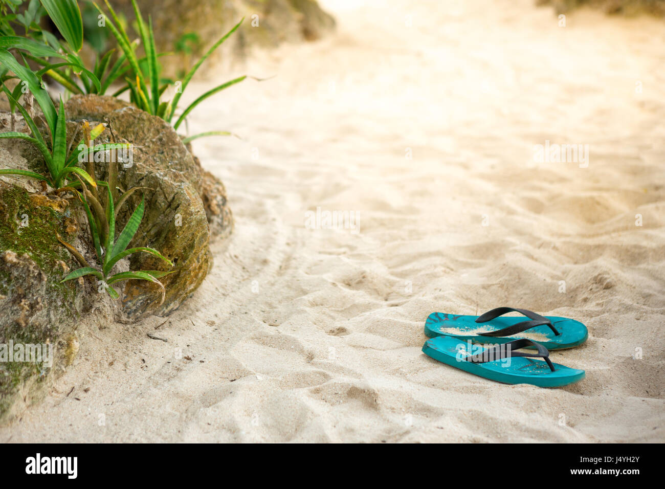 slippers Flip Flops on the sandy beach Stock Photo - Alamy