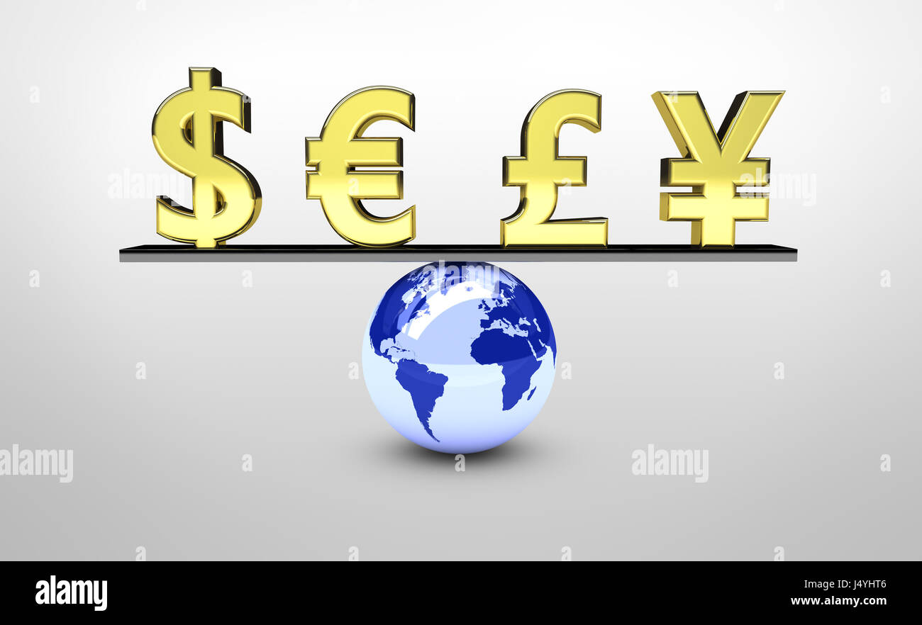 Global world economy balance concept 3d illustration. Stock Photo