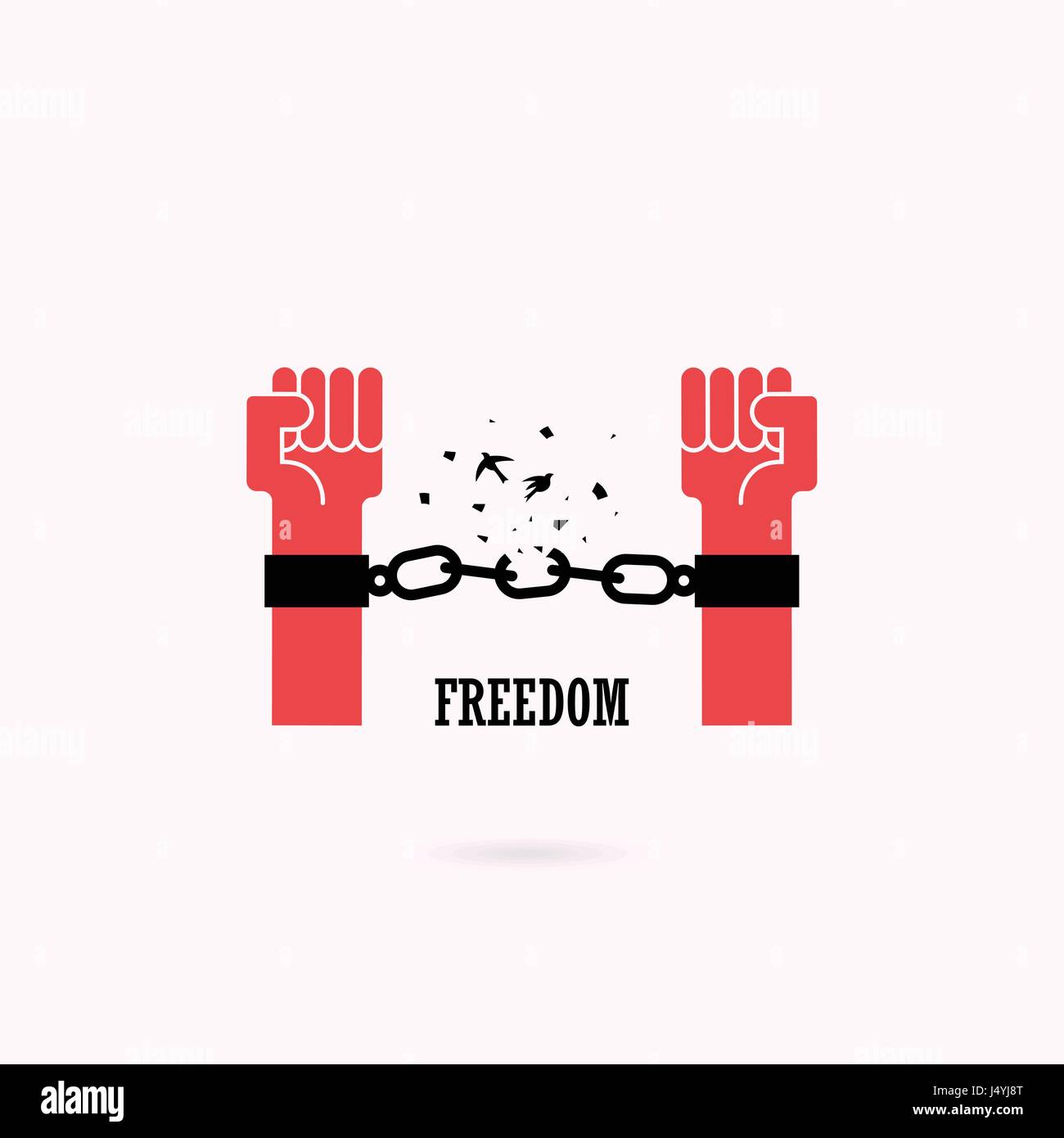 Human hands and broken chain with the bird symbols.Freedom concept.Vector illustration Stock