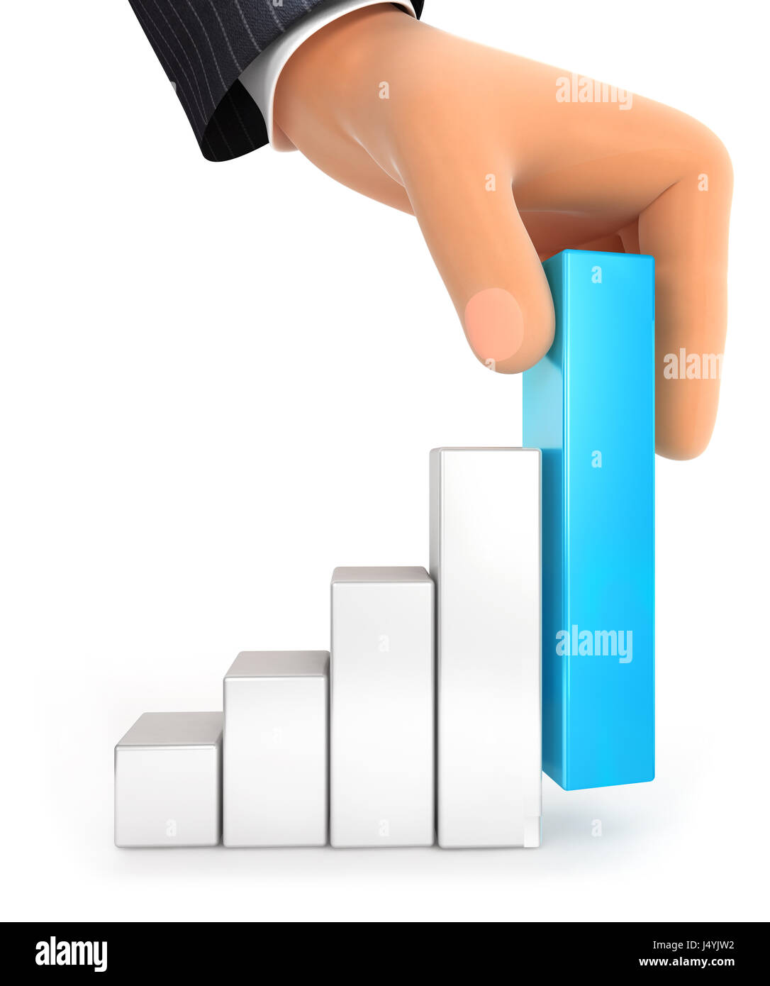3d big hand and bar chart, illustration with isolated white background ...