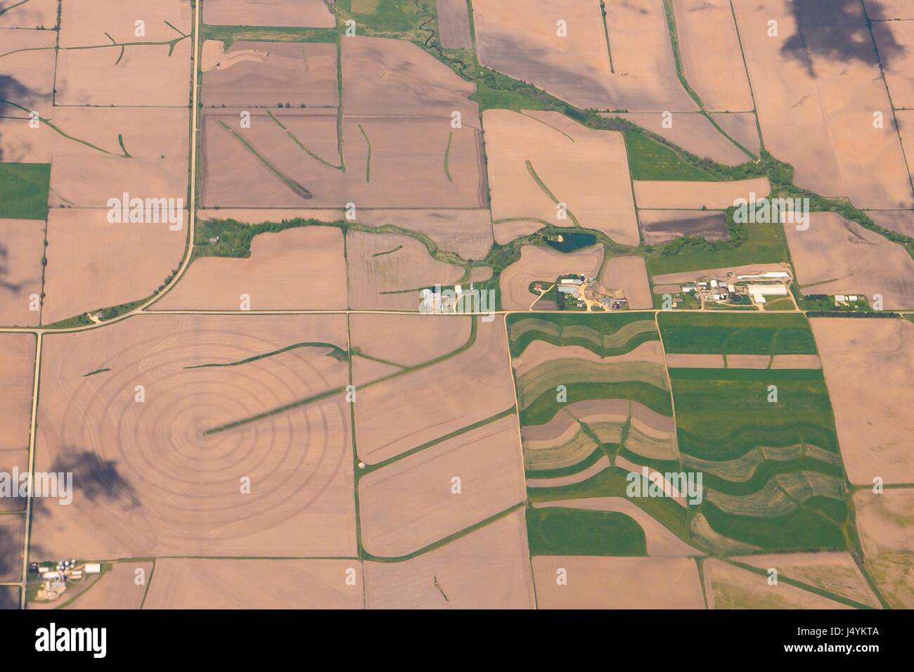 Farm fields in spring viewed from 10,000 feet May 6, 2017 in Northern Illinois. Stock Photo