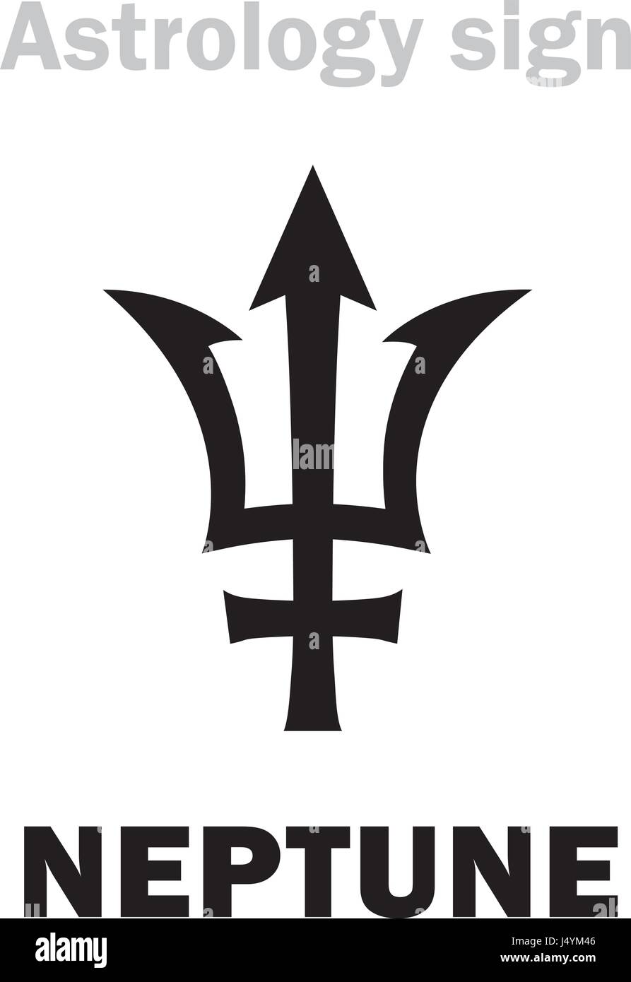 Astrology Alphabet: NEPTUNE (Poseidon's trident), higher global planet. Hieroglyphics character sign (single symbol). Stock Vector