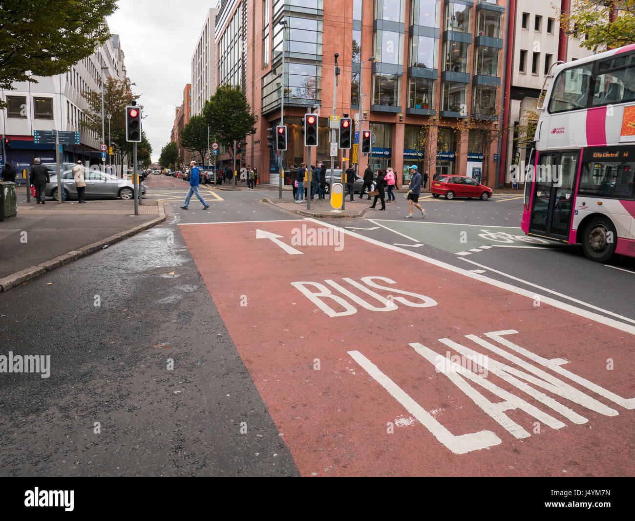 Bus lane, Donegall Square East,, Belfast, Northern Ireland. This bus lane is known to have raised £1 million in fines over 2015/2016. Stock Photo