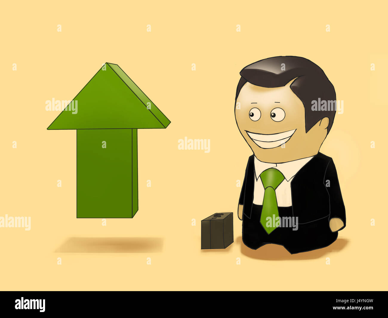 Cartoon businessman thinking about profits and revenue rising Stock ...