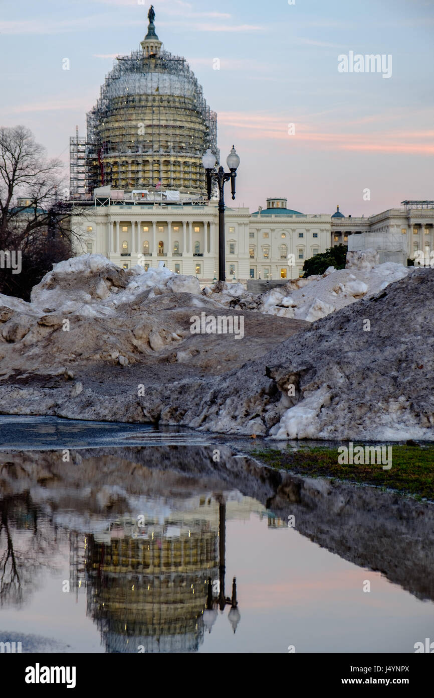 U.S. Capitol with Melting Snow Piles, Washington, DC Stock Photo