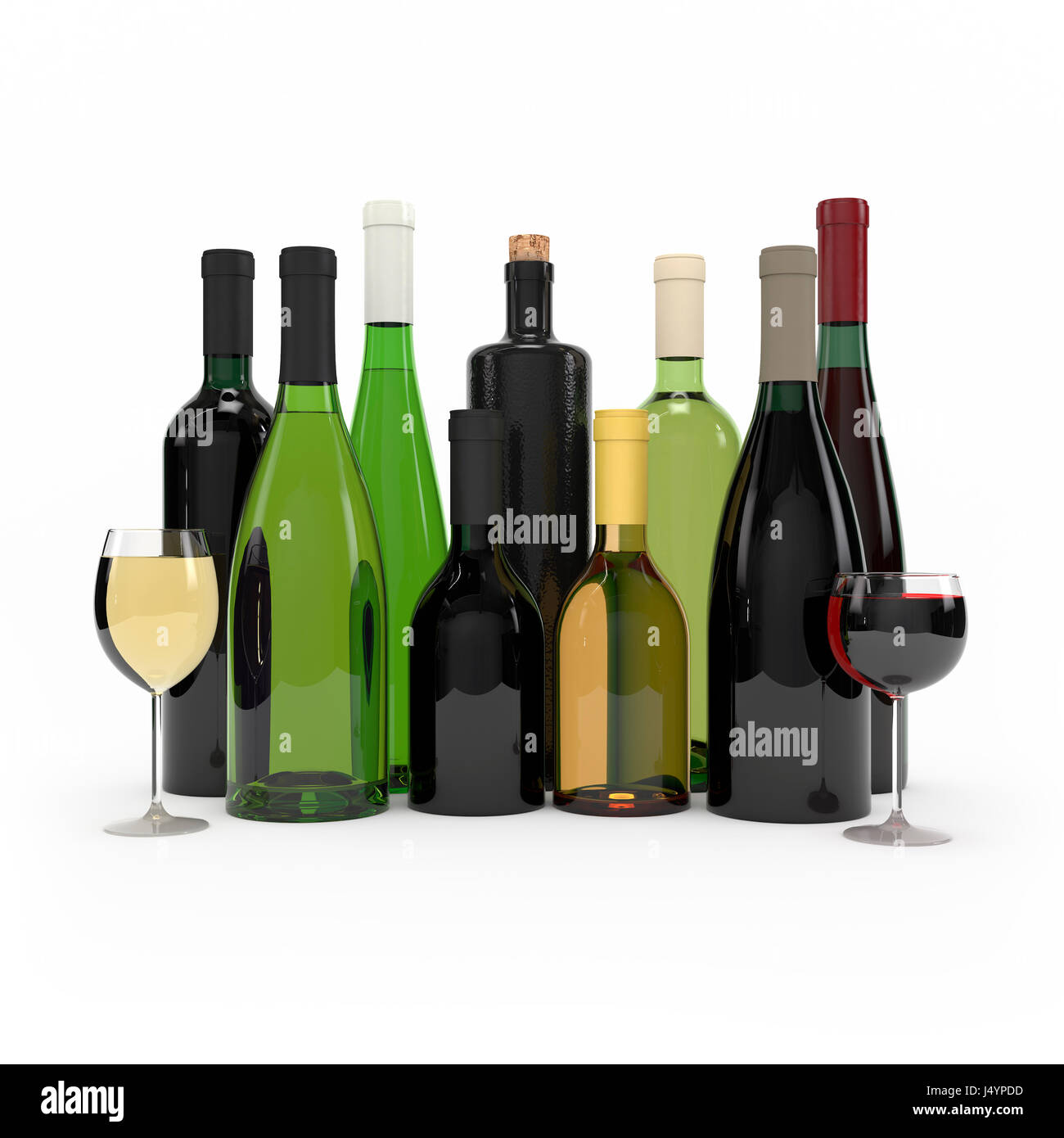 Collection of Wine bottles isolated 3d rendering on white background ...