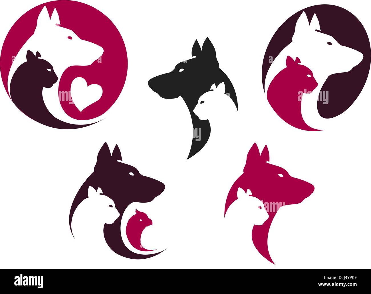 Pet Shop Label Set Animals Dog Cat Parrot Icon Or Logo Vector