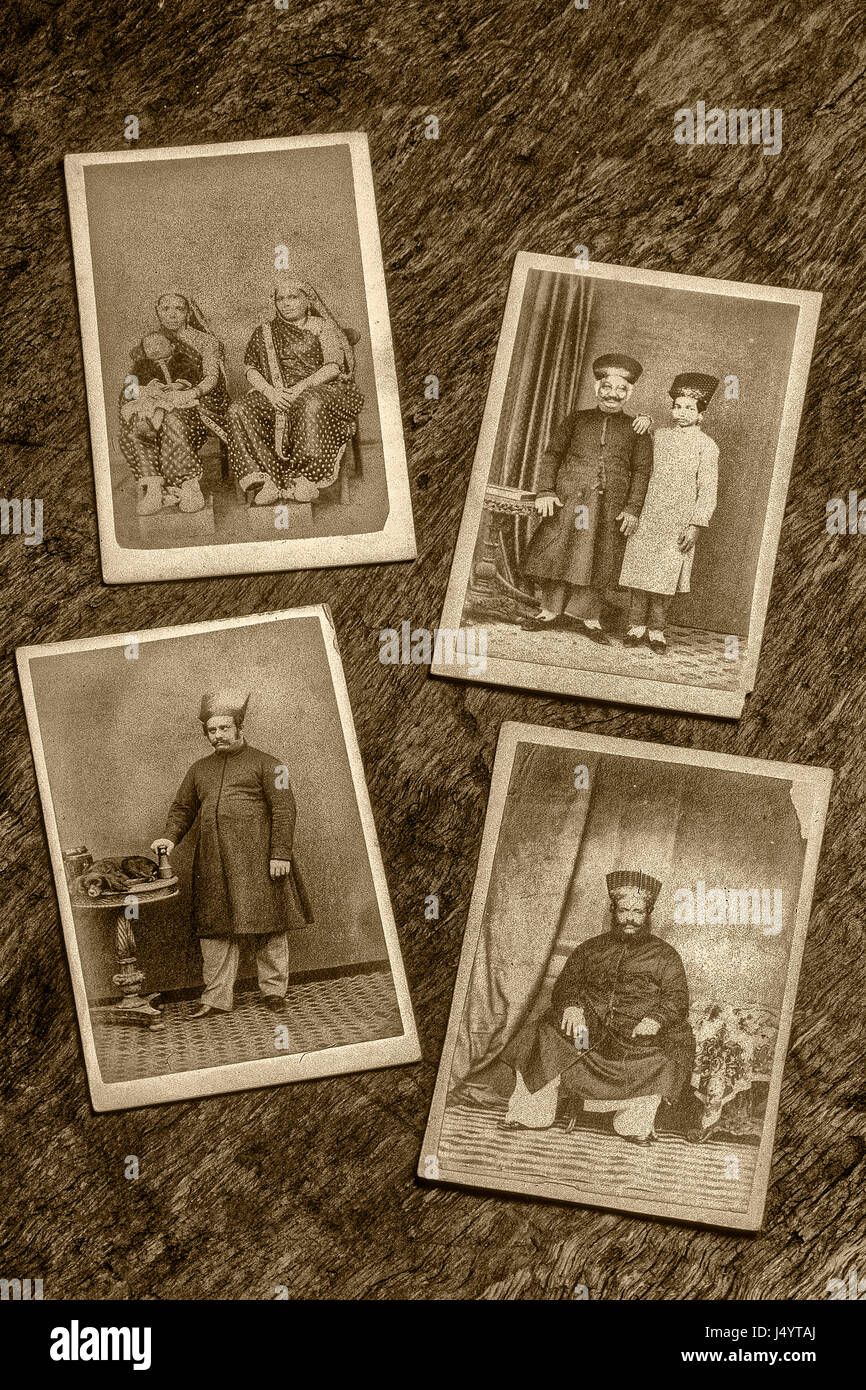 Vintage 1800s sepia photographs of parsi family, mumbai, maharashtra, india, asia Stock Photo