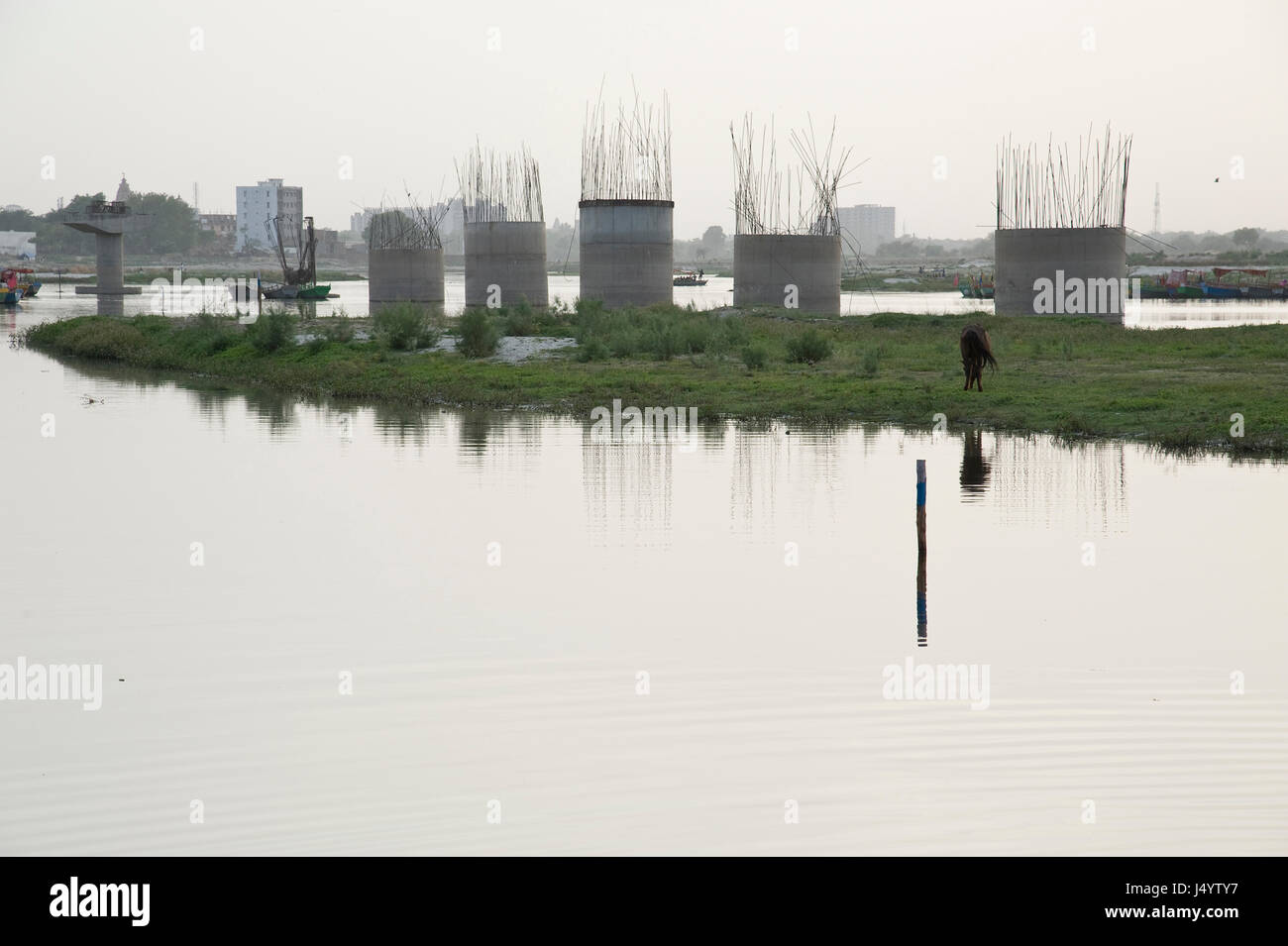 Bridge under construction, keshi ghat, mathura, uttar pradesh, india