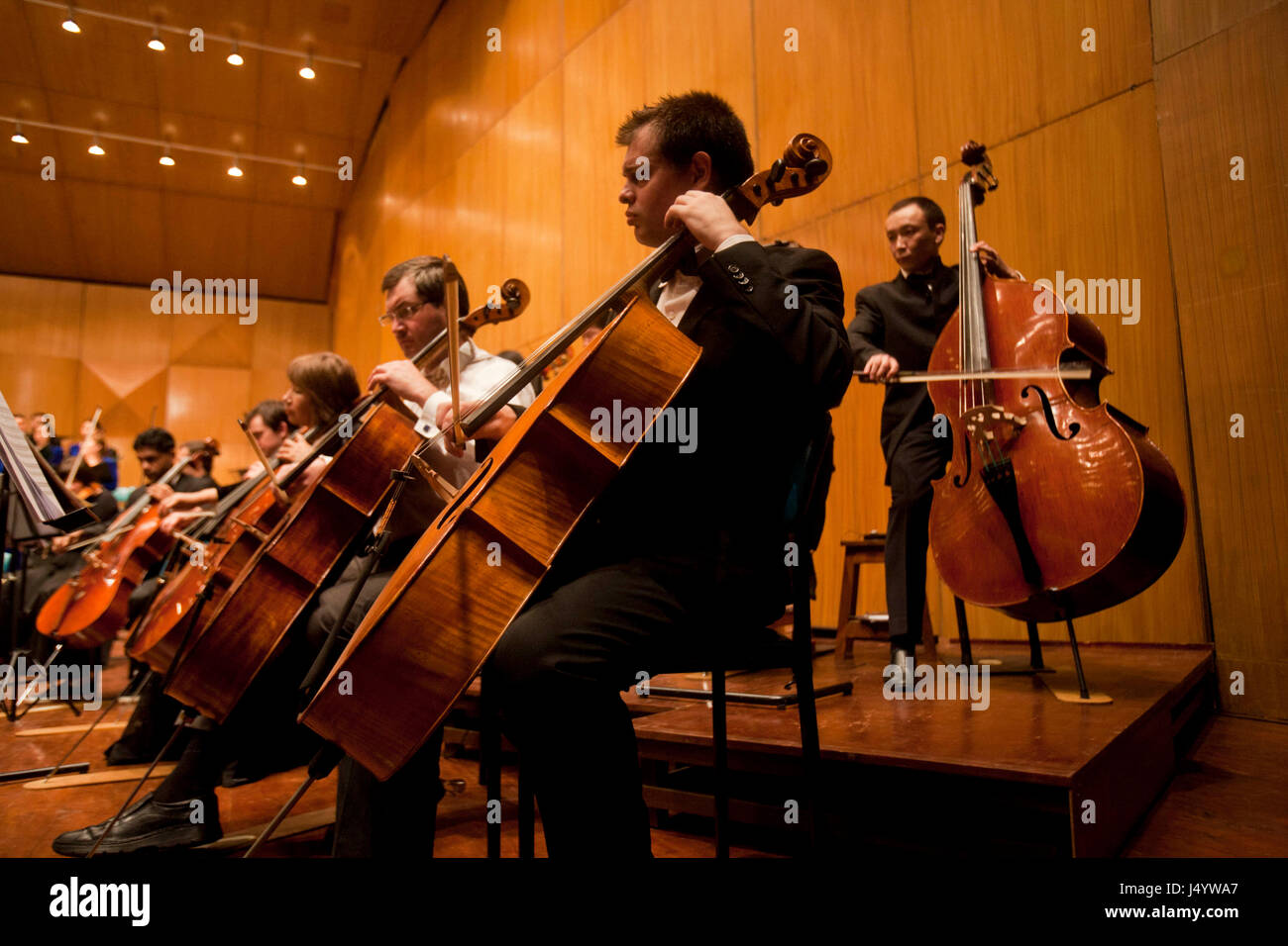 Symphony Orchestra playing musical instrument at National Centre for the Performing Arts, NCPA, Nariman Point, Mumbai, Maharashtra, India, Asia Stock Photo