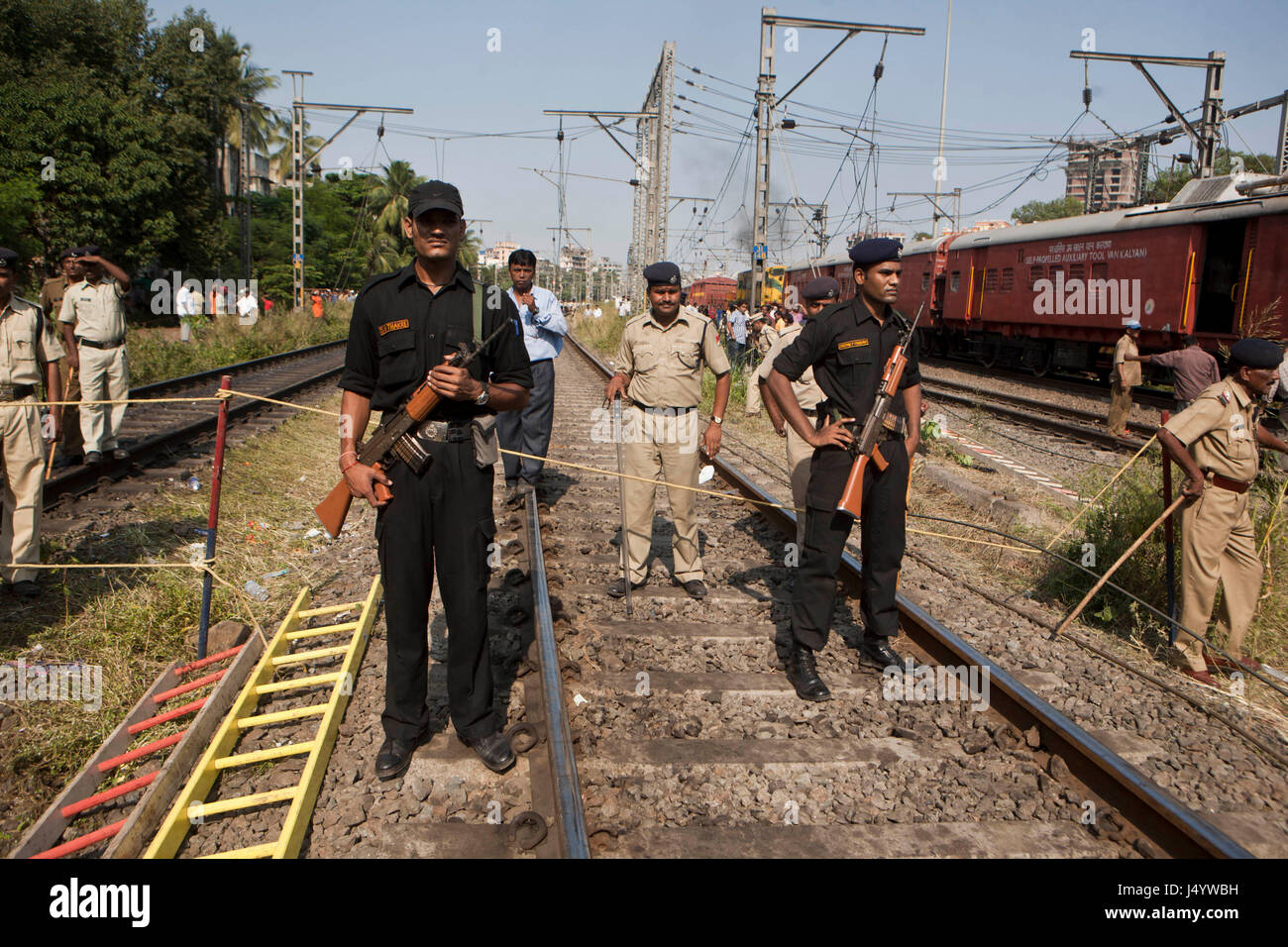 Security forces deployed, thane, mumbai, maharashtra, india, asia Stock Photo