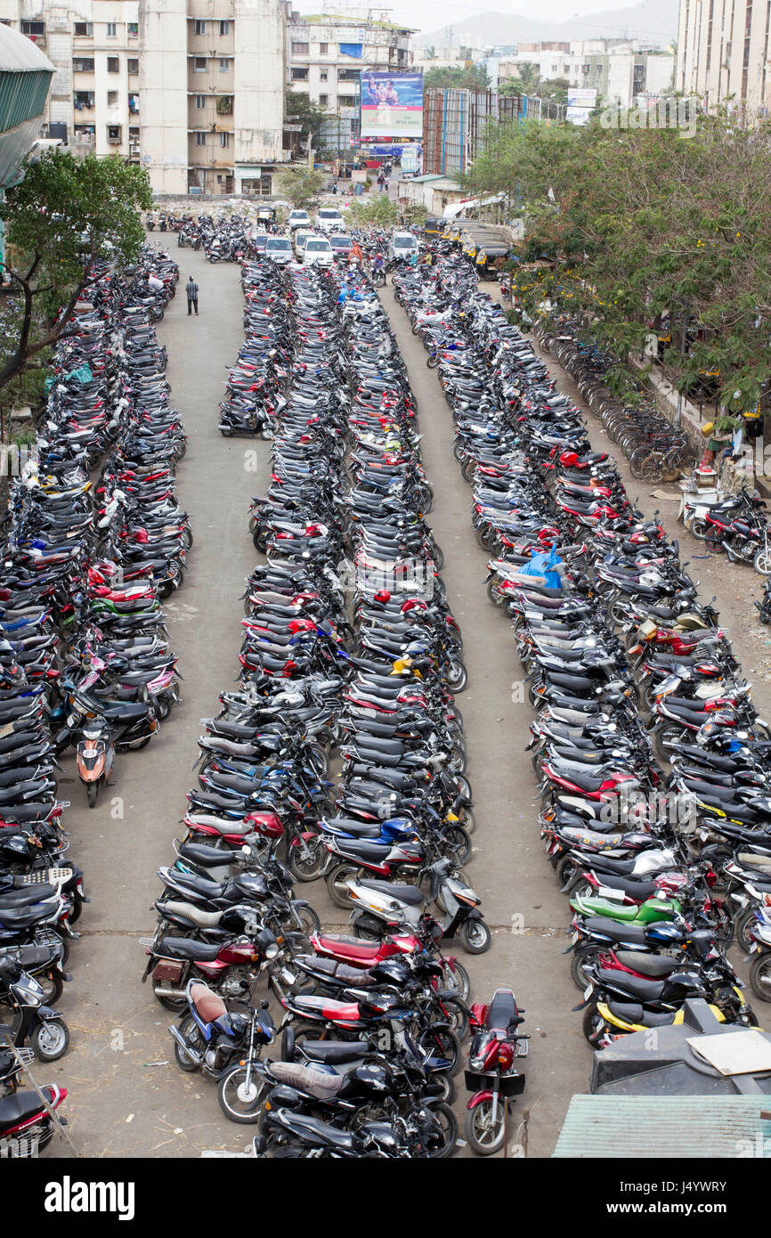 Motor bikes parked, mira road railway station, thane, maharashtra, india, asia Stock Photo