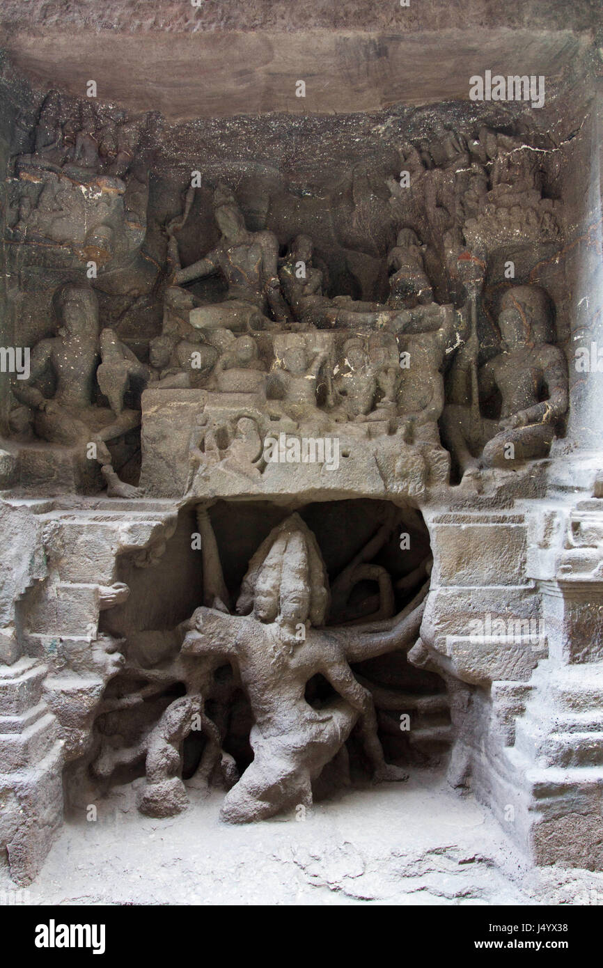 Ravana shaking mount kailash statue, kailash temple, maharashtra ...