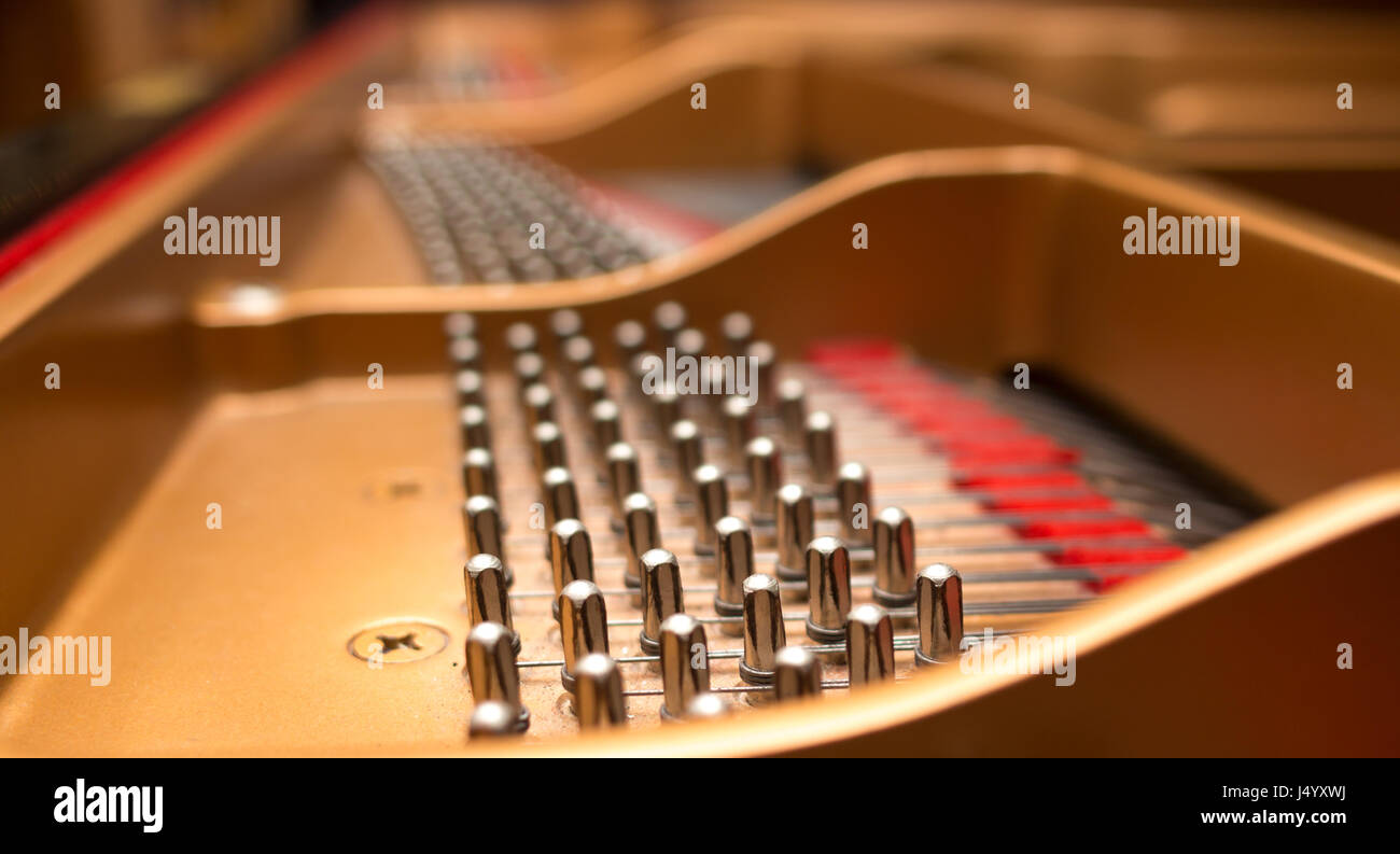 Concert piano pin block with tuning pins and stress bars, selective