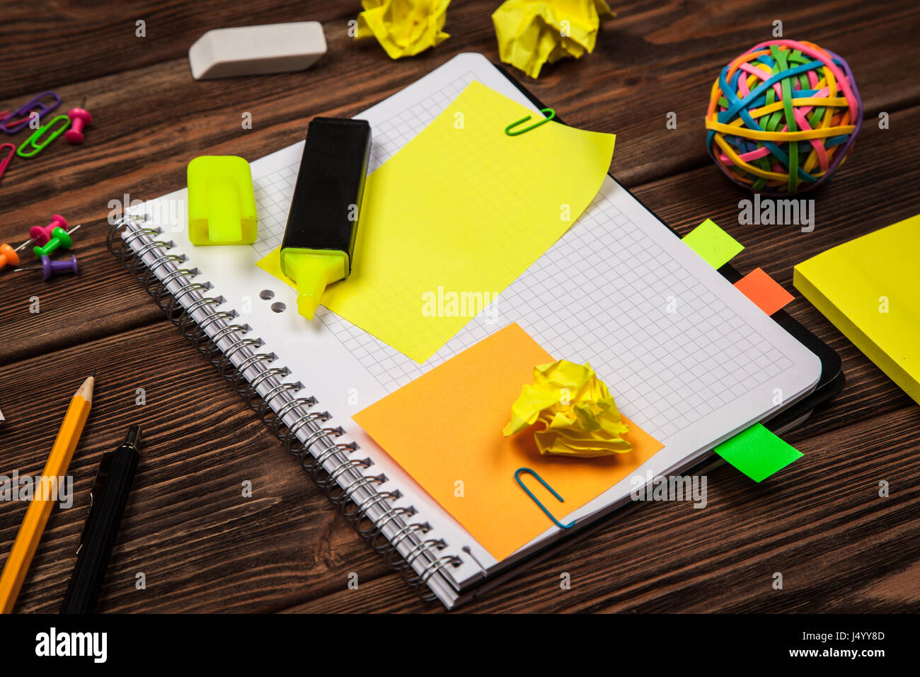 Open notepad with sticky notes mockup Stock Photo - Alamy