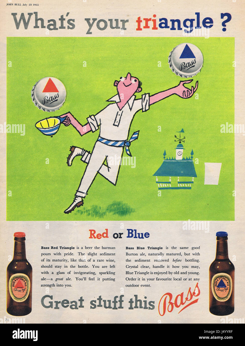Bass Beer Triangle Red or Blue Vintage Print Pub Advert Picture Barman Photo