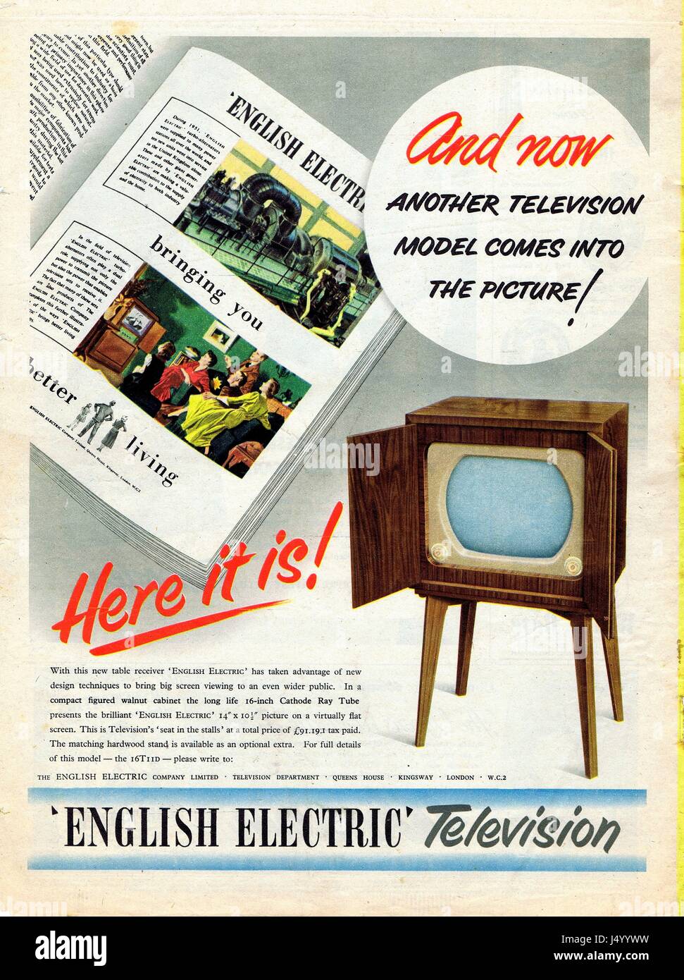 English Electric Television Advertisement 1953. Stock Photo