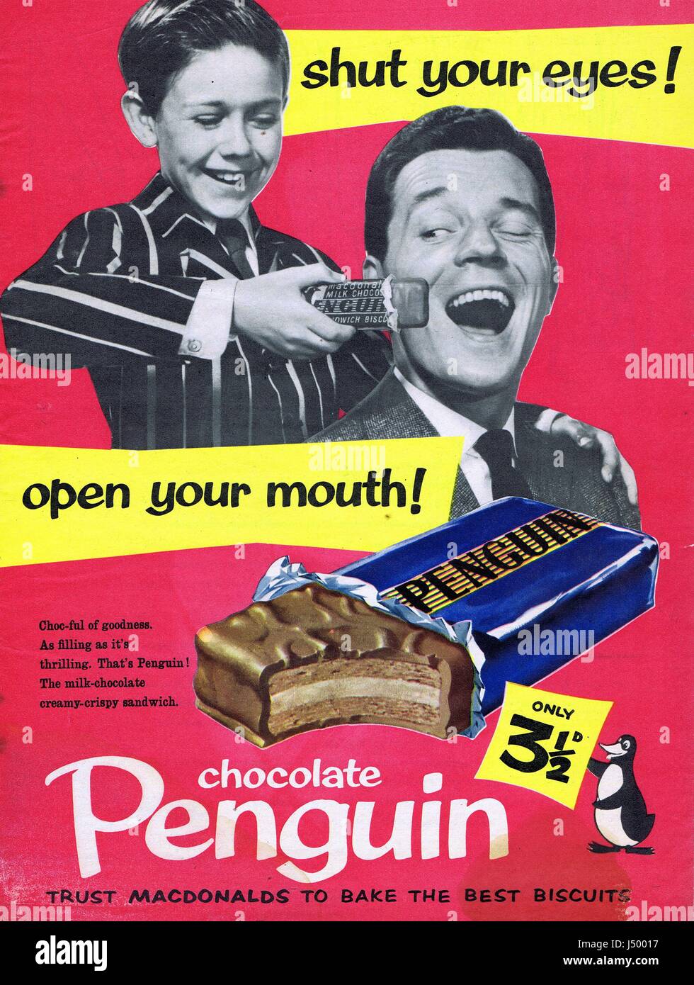 Penguin Chocolate Bar Historical Advertising c 1960's Stock Photo