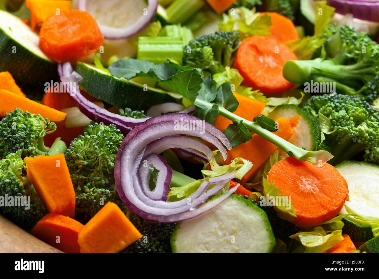 Close-up of sliced fresh raw vegetables, top view Stock Photo - Alamy