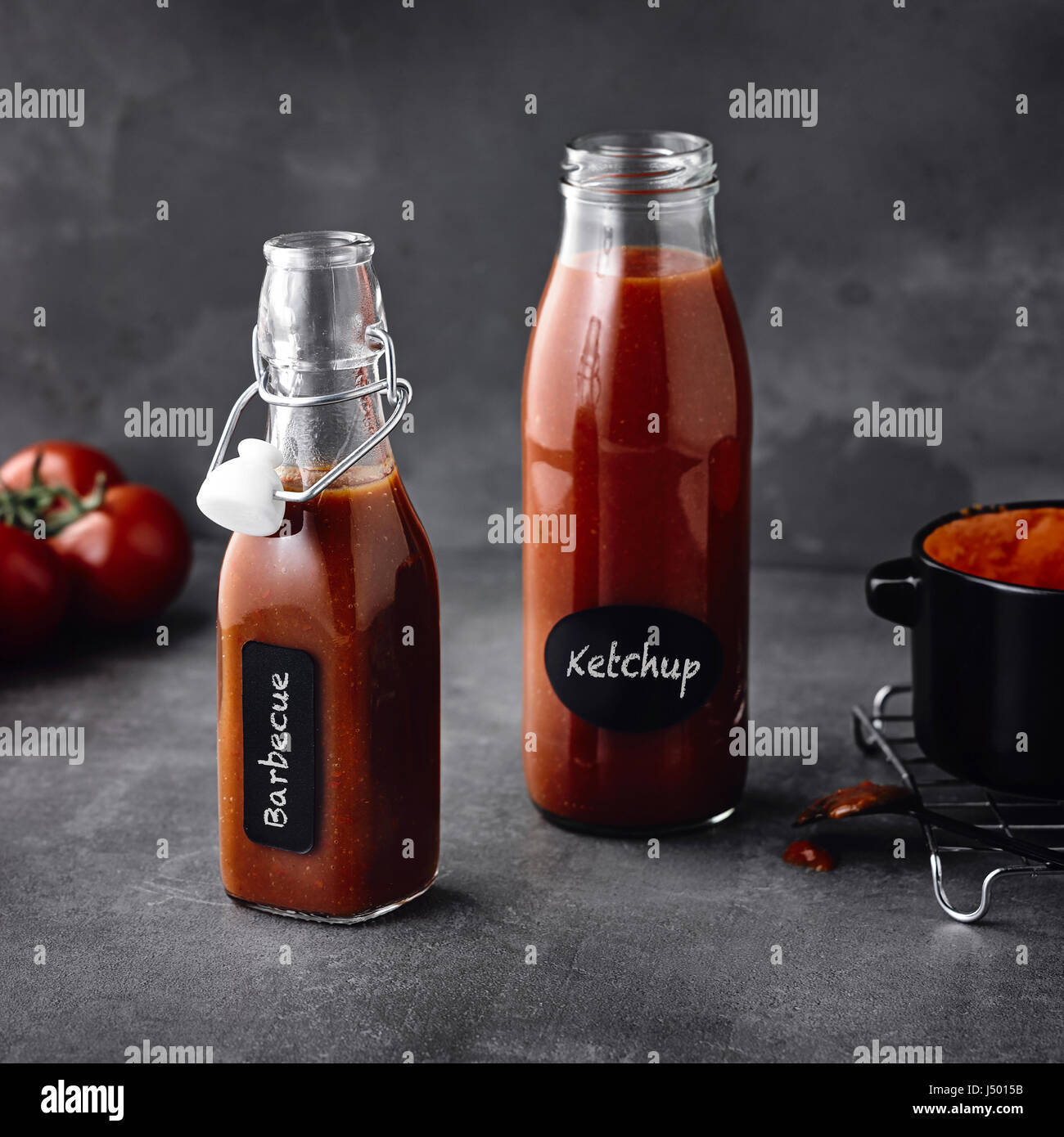 Tomato ketchup and barbecue sauce Stock Photo