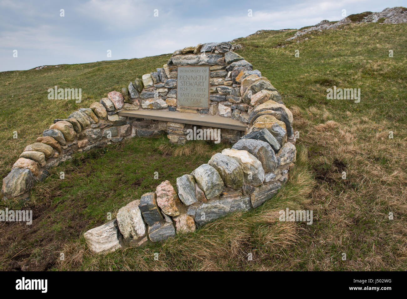 Memorial Seat on Ben Feall on the Isle of Coll Scotland Stock Photo