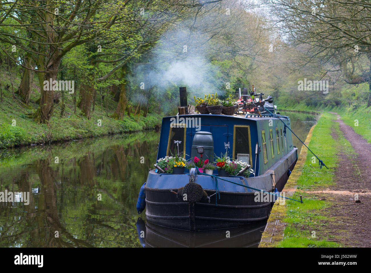 Narrow boat on The Lancaster canal Stock Photo