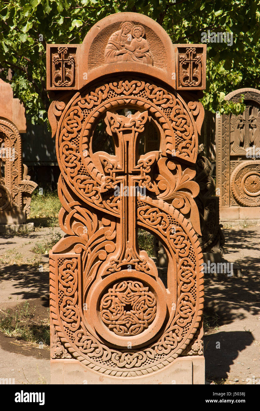 An old carved cross in tufa,Armenia. Stock Photo