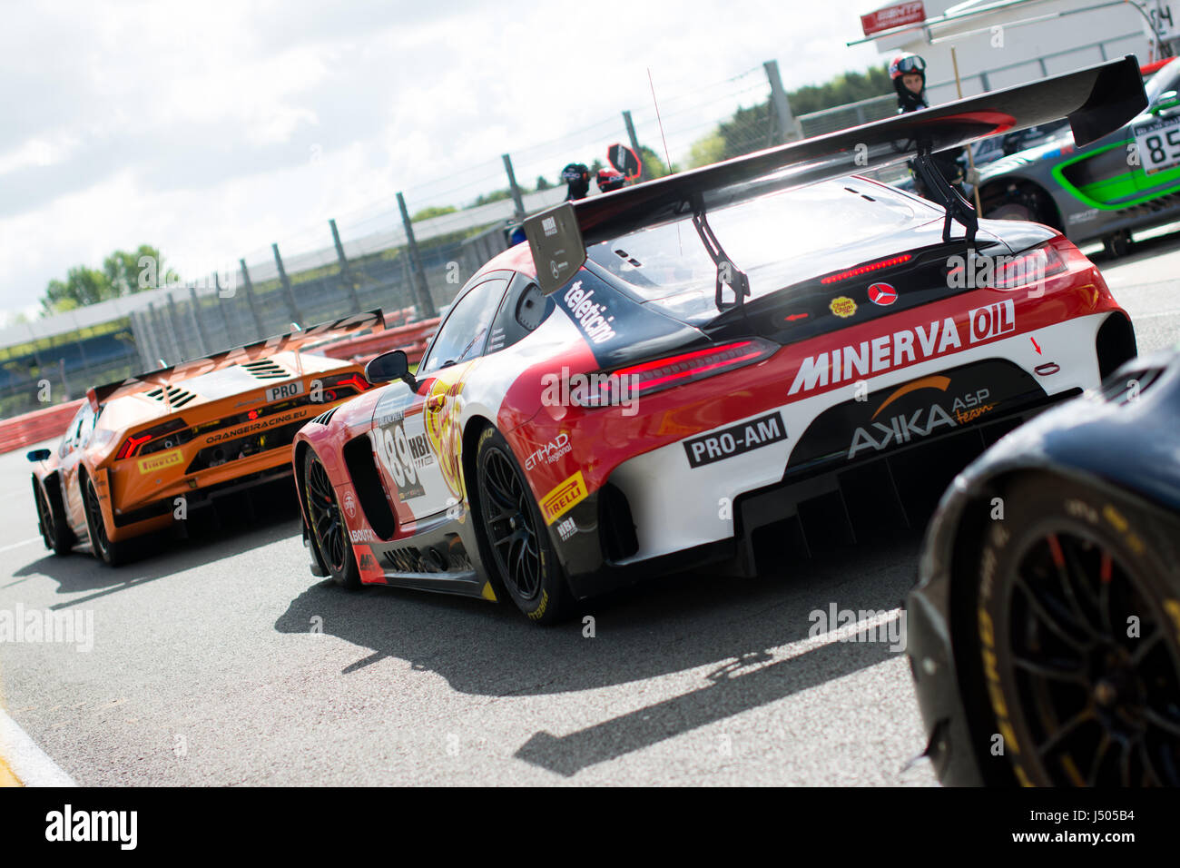 Towcester Northamptonshire UK. 14th May 2017. Blancpain GT Series racing driver Ludovic Baey Daniele Perfetti Alex Fotana and Akka ASP during qualifying sesson of the Blancpain GT Series Endurance Cup