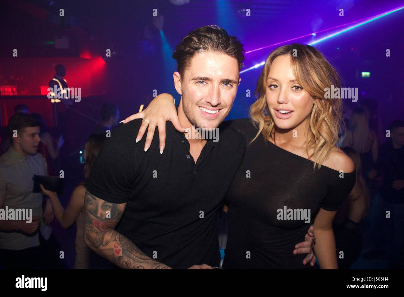 Watford, UK. 14th May, 2017. Exclusive Stephen bear makes parties with girlfriend Charlotte Crosby and friends in VIP area of Hydeout nightclub Watford, UK. The couple stayed until 3am downing shots and drinks and dancing. Charlotte suffered a wardrobe malfunction exposing her nipples and danced barefoot. Stephen posed for photos with fans but charlotte declined requests but still joined them on dancefloor. The couple were seen passionately kissing throughout the night. They visited the dj booth separately with charlotte joking about Stephen’s penis over the mic to revellers on her visit. Cred Stock Photo